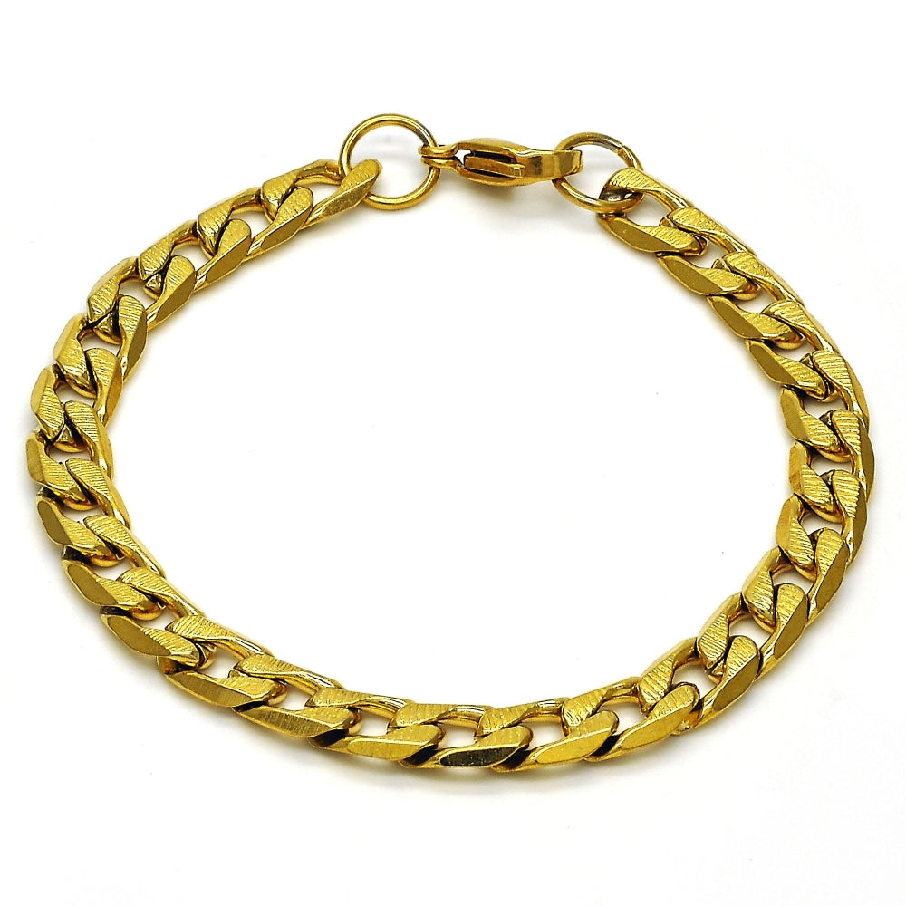 Stainless Steel Basic Bracelet, Curb Design, Polished, Golden Finish