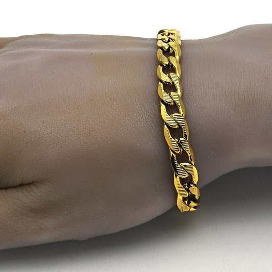 Stainless Steel Basic Bracelet, Curb Design, Polished, Golden Finish