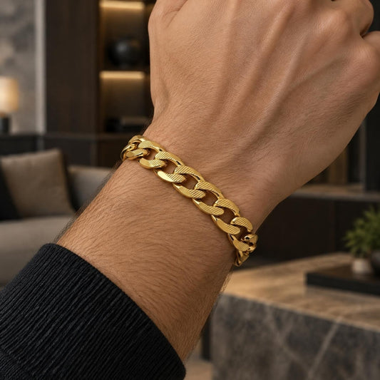 Stainless Steel Basic Bracelet, Curb Design, Polished, Golden Finish