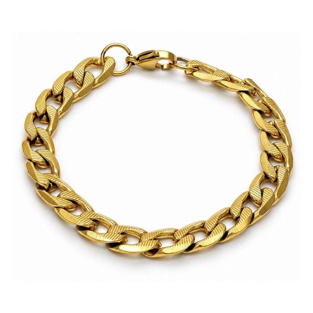 Stainless Steel Basic Bracelet, Curb Design, Polished, Golden Finish
