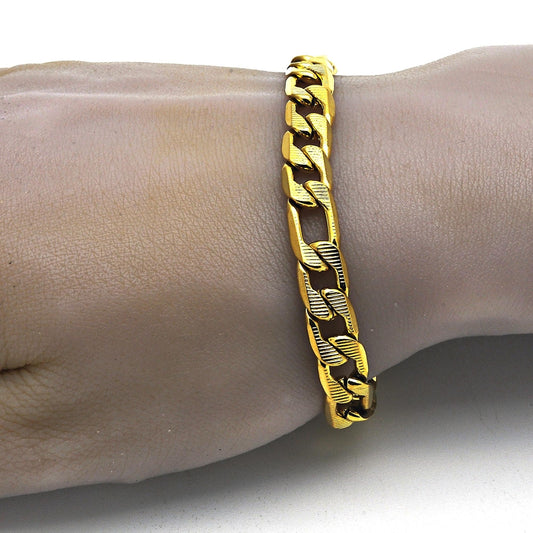 Stainless Steel Basic Bracelet, Figaro Design, Polished, Golden Finish