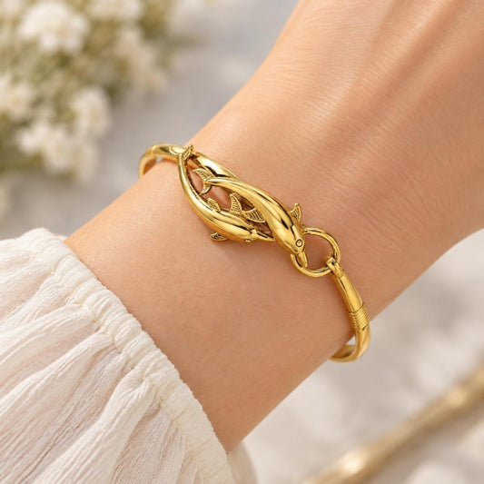 Oro Laminado Individual Bangle, Gold Filled Style Dolphin Design, Polished, Golden Finish