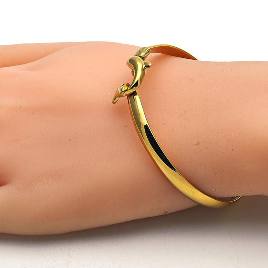 Oro Laminado Individual Bangle, Gold Filled Style Dolphin Design, Polished, Golden Finish