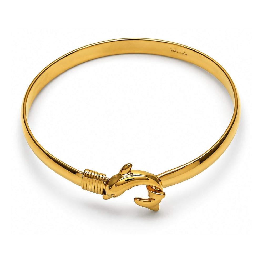 Oro Laminado Individual Bangle, Gold Filled Style Dolphin Design, Polished, Golden Finish