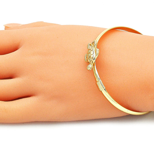 Oro Laminado Individual Bangle, Gold Filled Style Turtle Design, Polished, Golden Finish