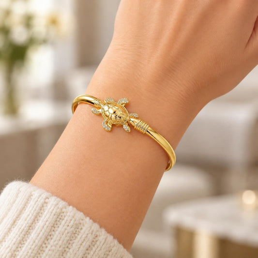 Oro Laminado Individual Bangle, Gold Filled Style Turtle Design, Polished, Golden Finish