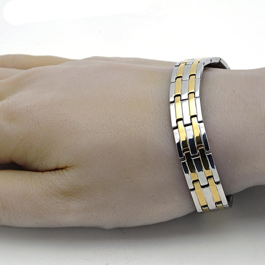 Stainless Steel Solid Bracelet, Polished, Two Tone