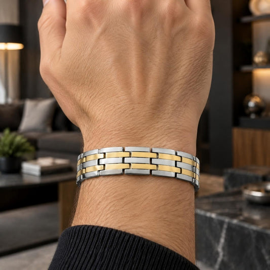 Stainless Steel Solid Bracelet, Polished, Two Tone