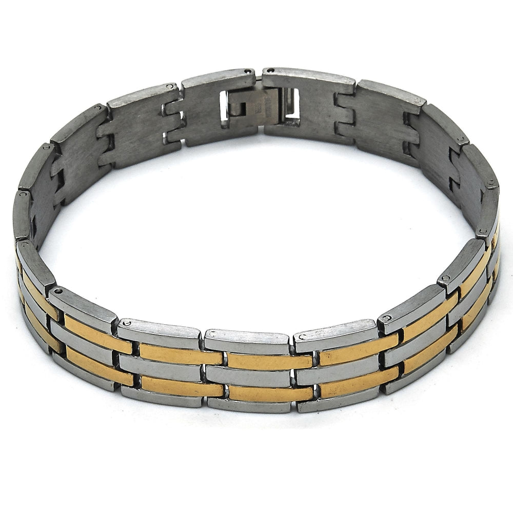 Stainless Steel Solid Bracelet, Polished, Two Tone