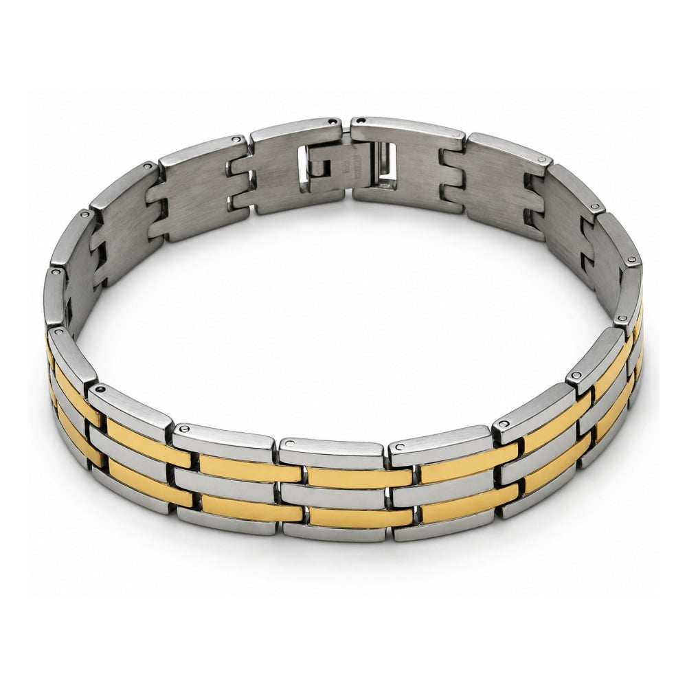 Stainless Steel Solid Bracelet, Polished, Two Tone
