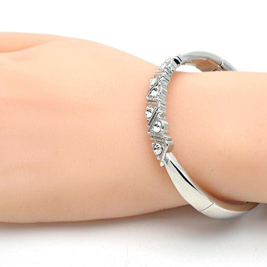 Rhodium Gold Filled Individual Bangle, with White Crystal, Polished, Rhodium Finish