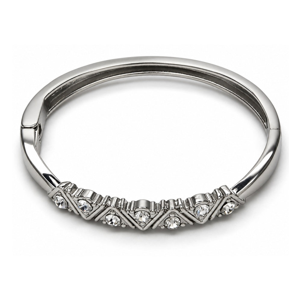 White Gold Filled Individual Bangle, with White Crystal, Polished, Rhodium Finish
