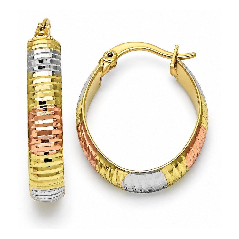 Oro Laminado Small Hoop, Gold Filled Style Diamond Cutting Finish, Tricolor