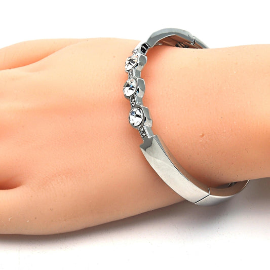 Rhodium Gold Filled Individual Bangle, with White Crystal, Polished, Rhodium Finish