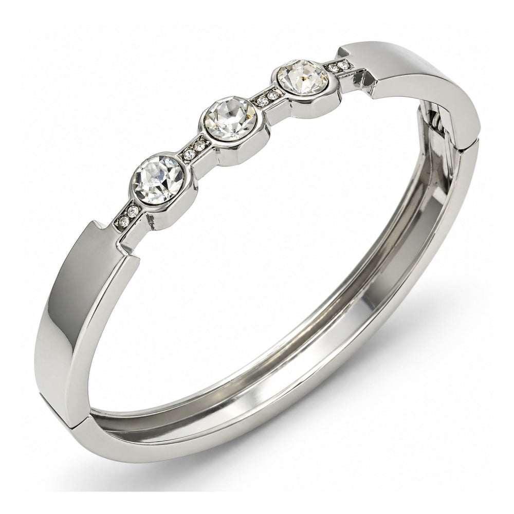 White Gold Filled Individual Bangle, with White Crystal, Polished, Rhodium Finish