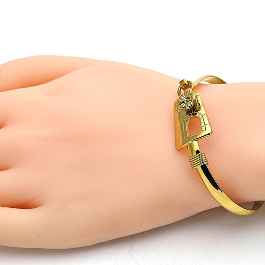 Oro Laminado Individual Bangle, Gold Filled Style Flower Design, Polished, Golden Finish