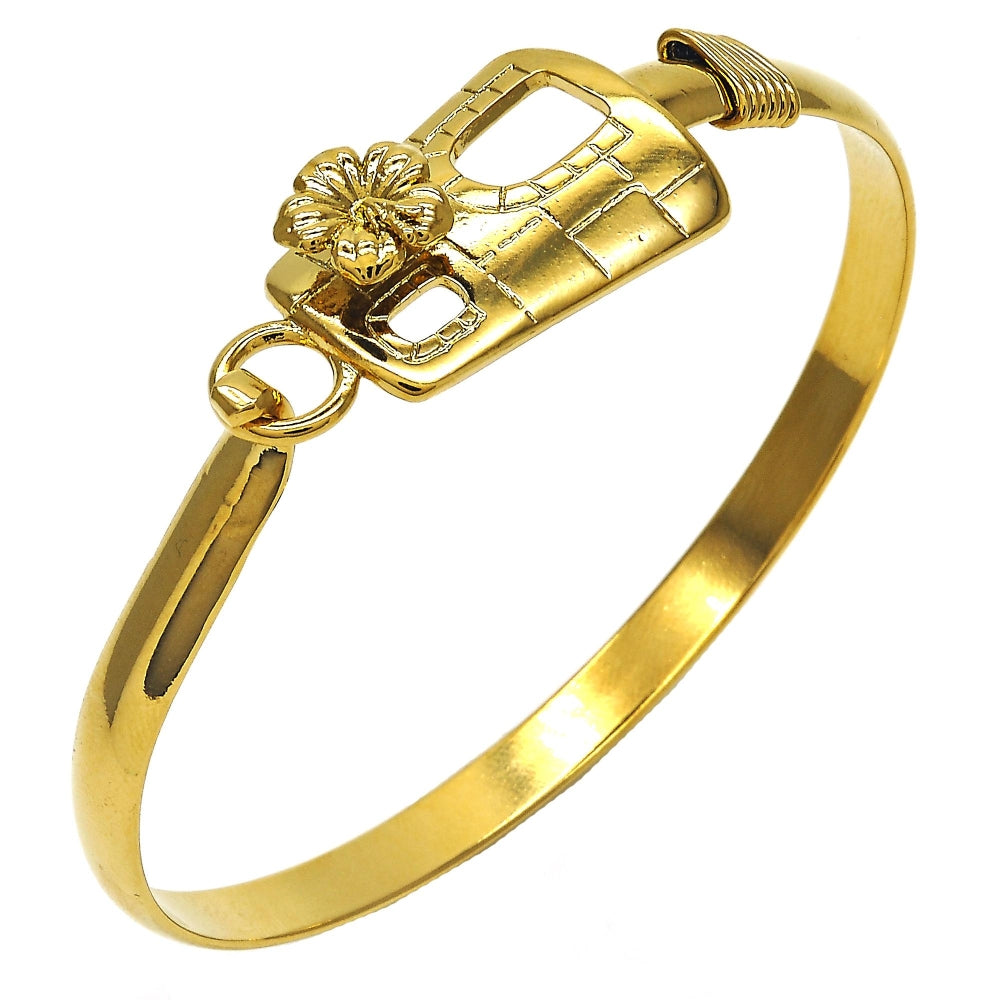 Oro Laminado Individual Bangle, Gold Filled Style Flower Design, Polished, Golden Finish