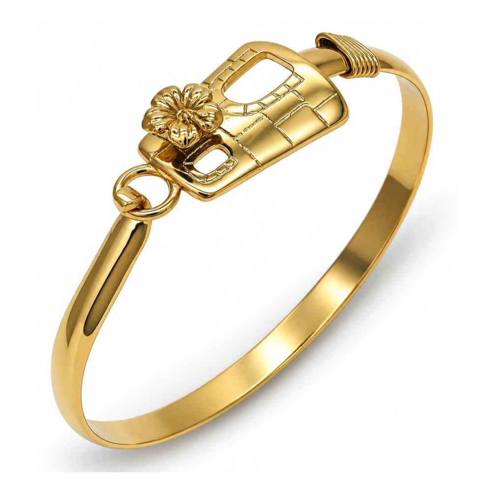 Oro Laminado Individual Bangle, Gold Filled Style Flower Design, Polished, Golden Finish