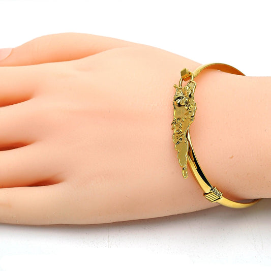 Oro Laminado Individual Bangle, Gold Filled Style Flower Design, Polished, Golden Finish