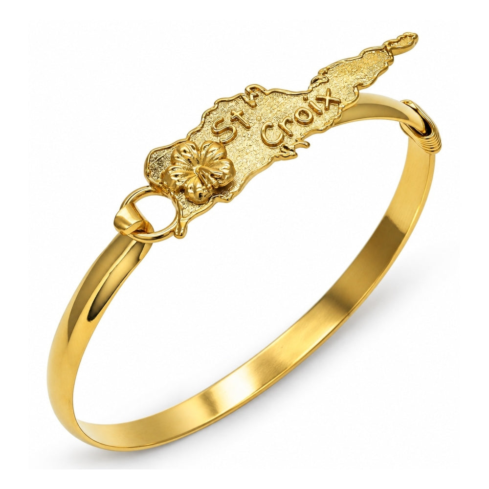 Oro Laminado Individual Bangle, Gold Filled Style Flower Design, Polished, Golden Finish