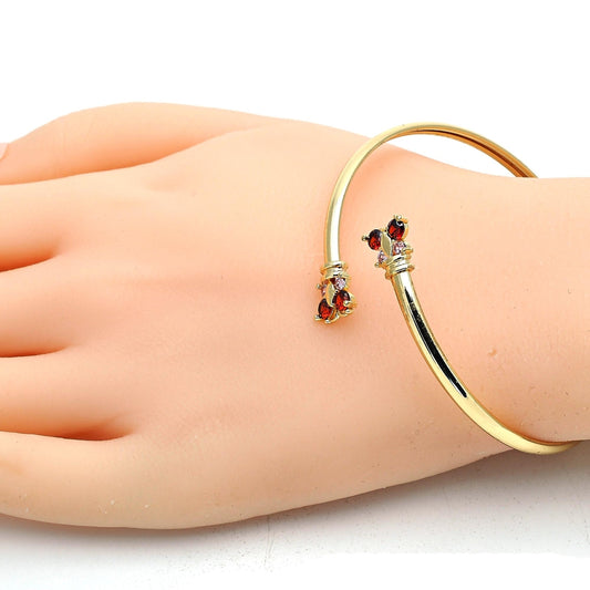 Oro Laminado Individual Bangle, Gold Filled Style Butterfly Design, with Garnet and Pink Cubic Zirconia, Polished, Golden Finish