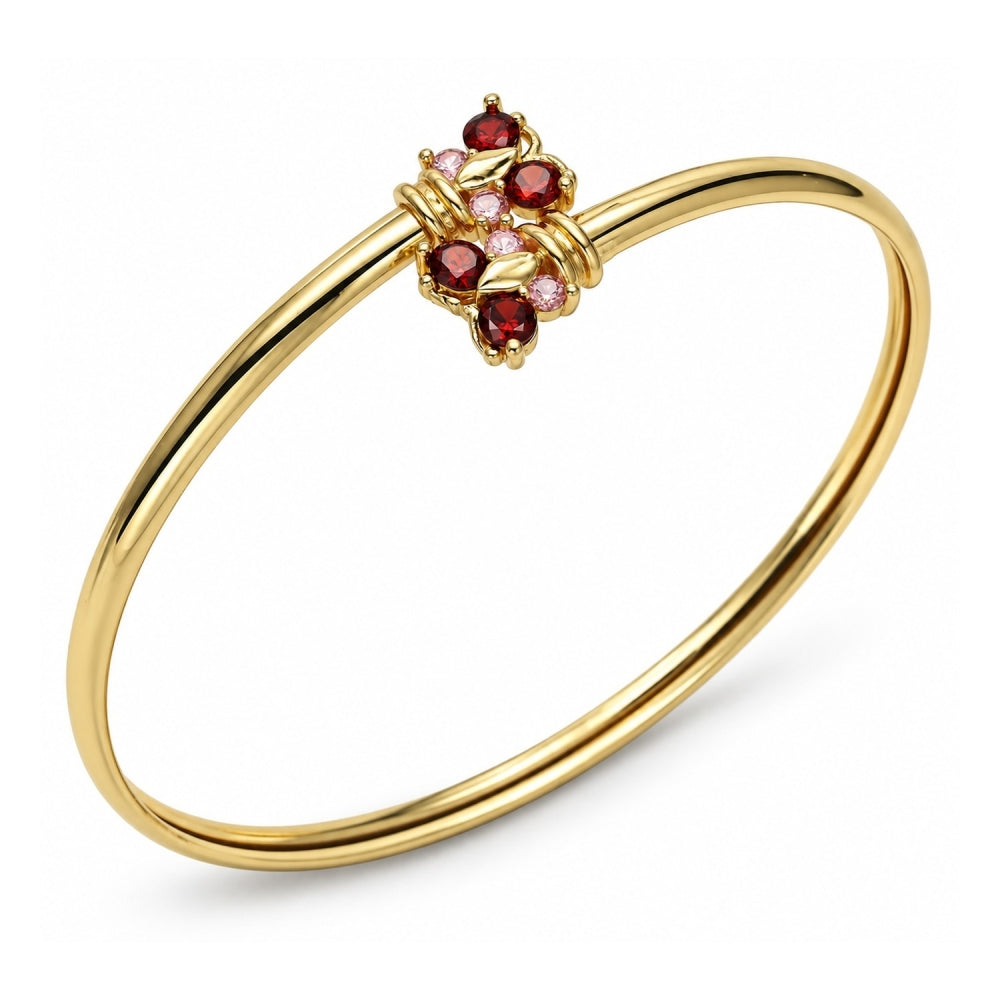 Oro Laminado Individual Bangle, Gold Filled Style Butterfly Design, with Garnet and Pink Cubic Zirconia, Polished, Golden Finish