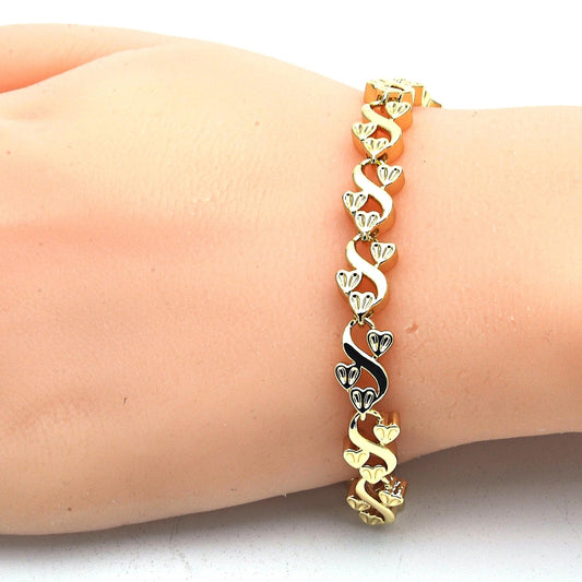Oro Laminado Fancy Bracelet, Gold Filled Style Heart Design, Polished, Golden Finish
