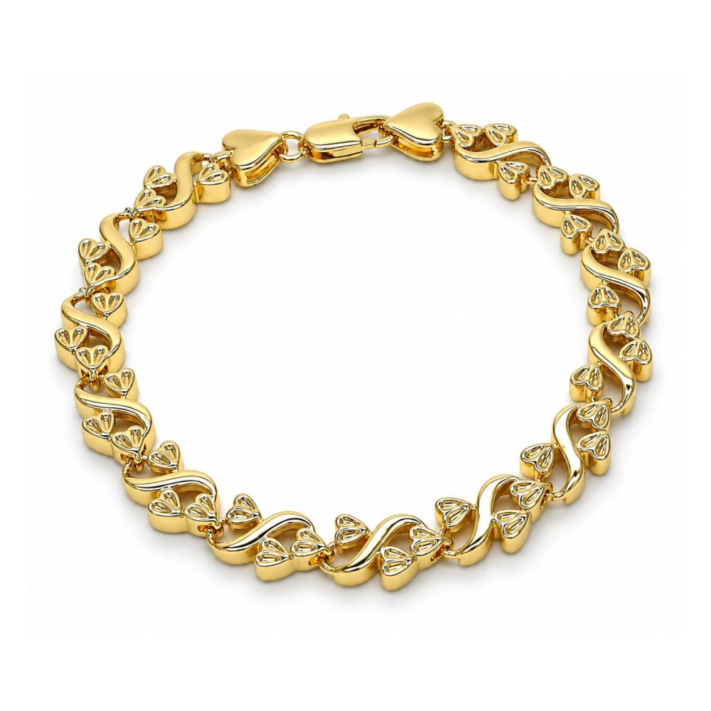 Oro Laminado Fancy Bracelet, Gold Filled Style Heart Design, Polished, Golden Finish