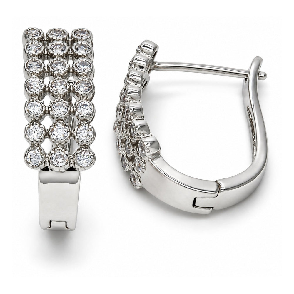 White Gold Filled Huggie Hoop, with White Cubic Zirconia, Polished, Rhodium Finish