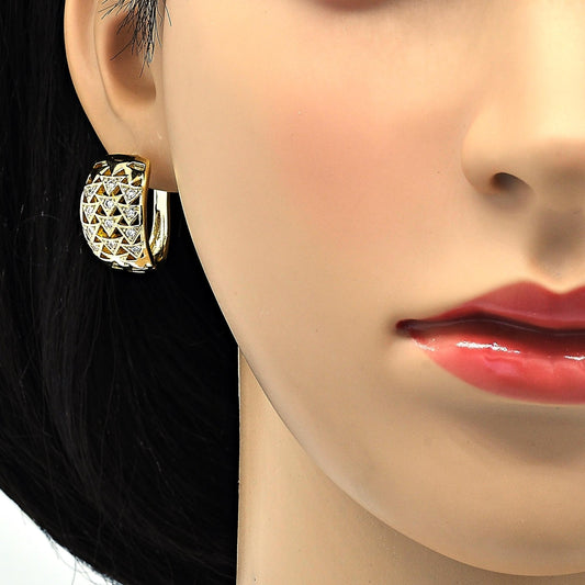 Oro Laminado Huggie Hoop, Gold Filled Style with White Cubic Zirconia, Polished, Golden Finish
