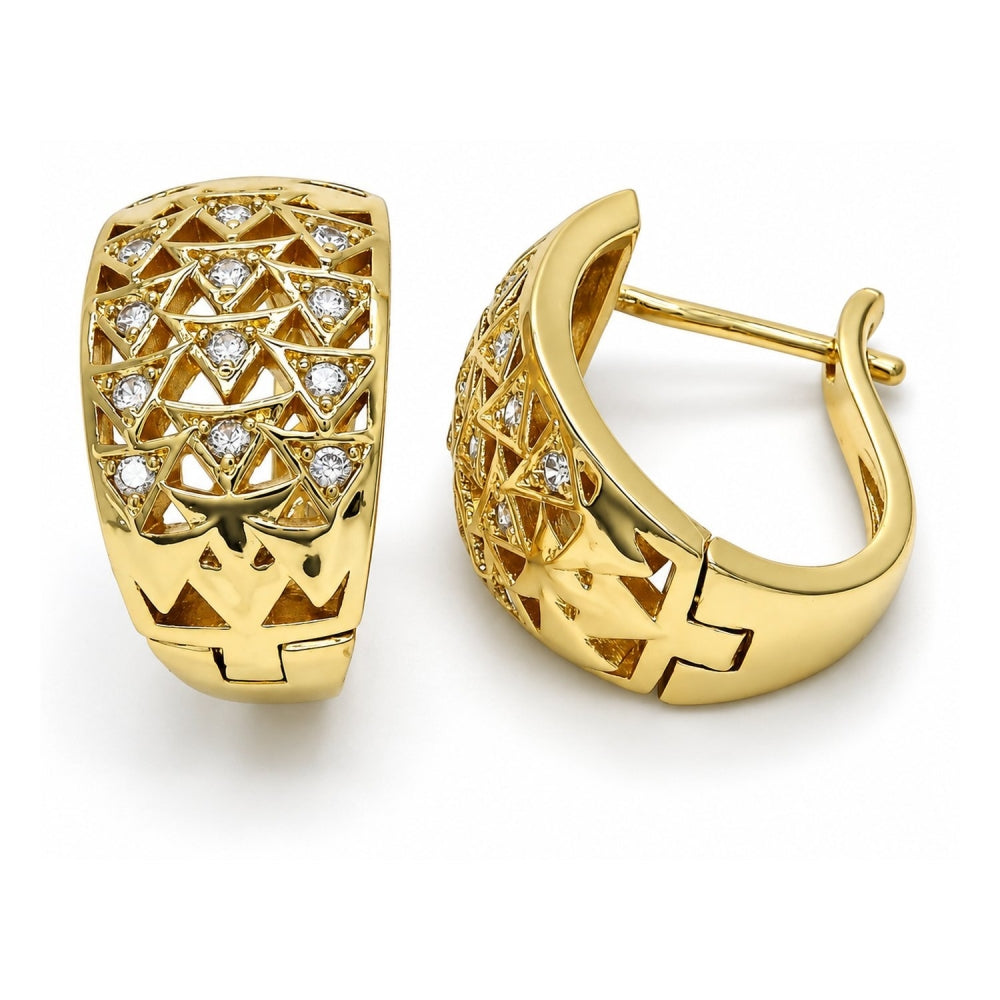 Oro Laminado Huggie Hoop, Gold Filled Style with White Cubic Zirconia, Polished, Golden Finish