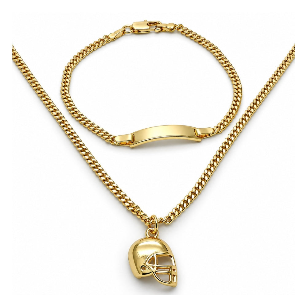 Oro Laminado Earring and Pendant Children Set, Gold Filled Style Miami Cuban Design, Polished, Golden Finish