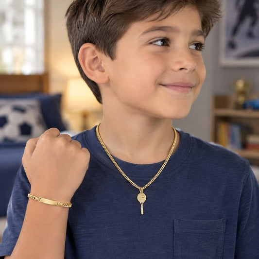 Oro Laminado Earring and Pendant Children Set, Gold Filled Style Miami Cuban Design, Polished, Golden Finish