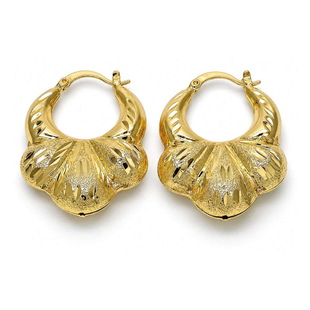 Oro Laminado Medium Hoop, Gold Filled Style Diamond Cutting Finish, Golden Finish