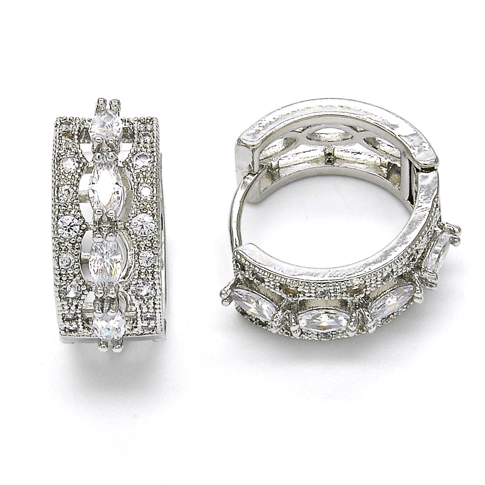 Rhodium Gold Filled Huggie Hoop, with White Cubic Zirconia, Polished, Rhodium Finish