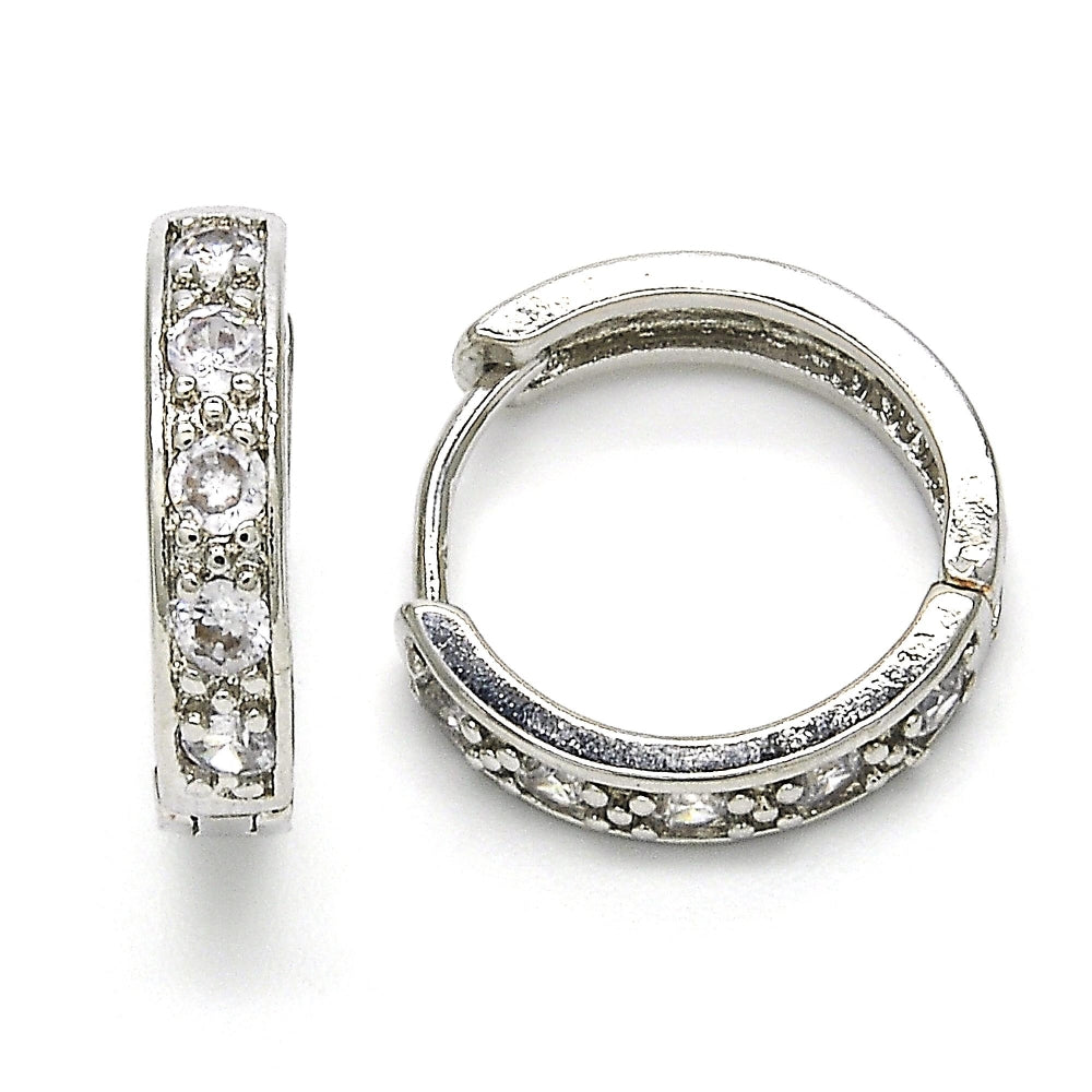 Rhodium Gold Filled Huggie Hoop, with White Cubic Zirconia, Polished, Rhodium Finish