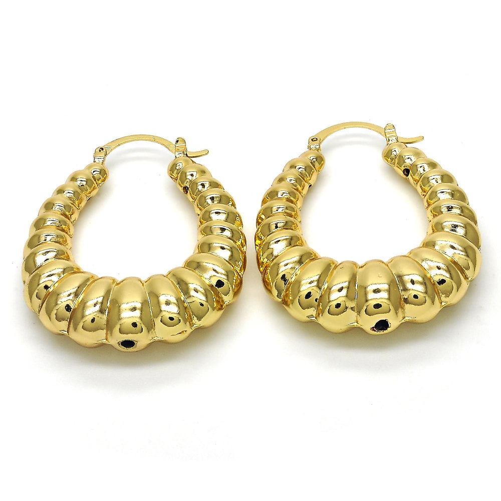 Oro Laminado Medium Hoop, Gold Filled Style Bamboo and Hollow Design, Polished, Golden Finish