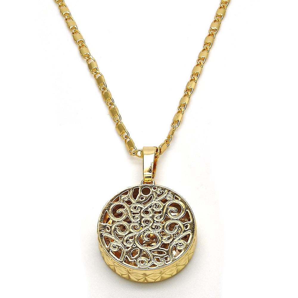 Oro Laminado Pendant Necklace, Gold Filled Style with White Cubic Zirconia, Diamond Cutting Finish, Golden Finish