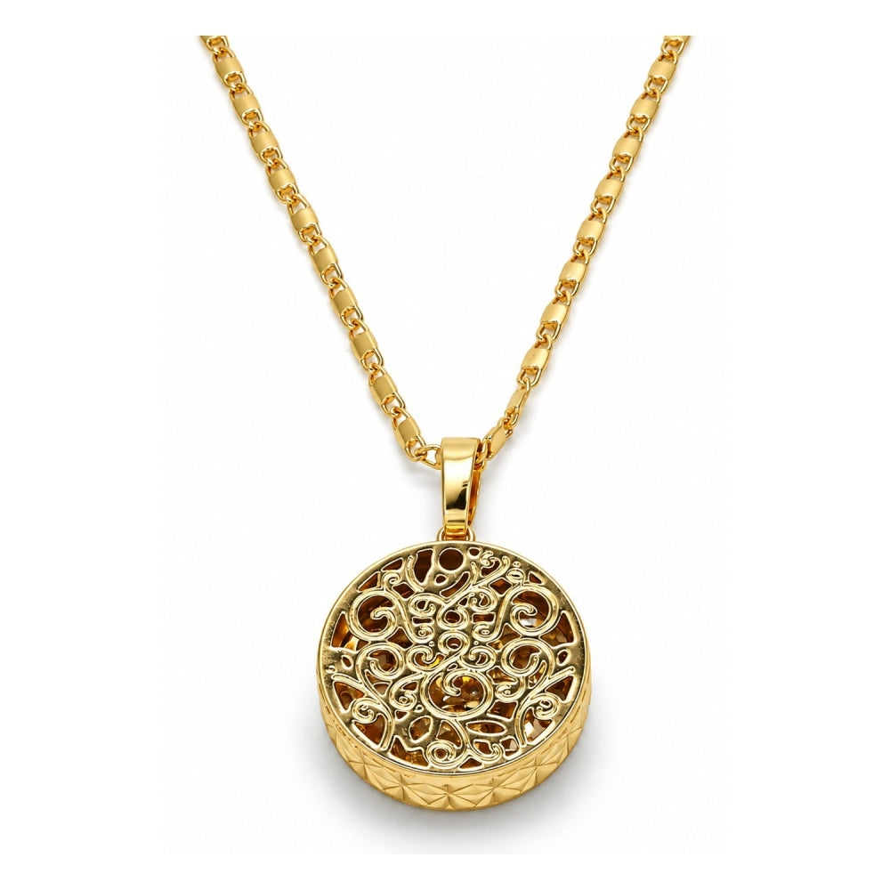 Oro Laminado Pendant Necklace, Gold Filled Style with White Cubic Zirconia, Diamond Cutting Finish, Golden Finish