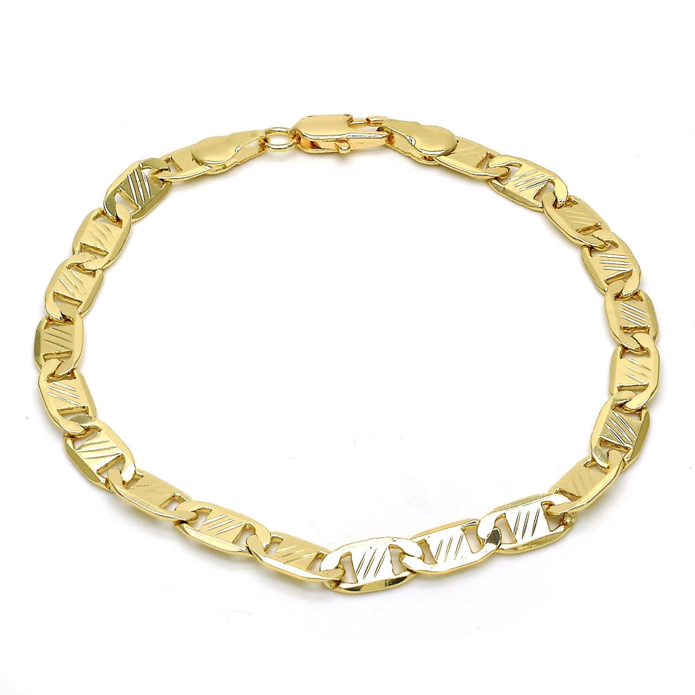 Oro Laminado Basic Bracelet, Gold Filled Style Mariner Design, Diamond Cutting Finish, Golden Finish