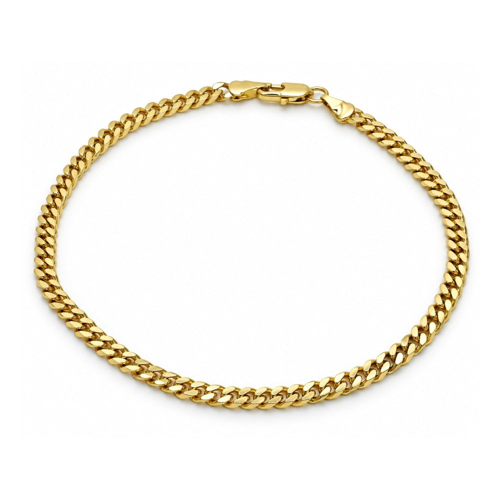 Oro Laminado Basic Anklet, Gold Filled Style Miami Cuban Design, Diamond Cutting Finish, Golden Finish