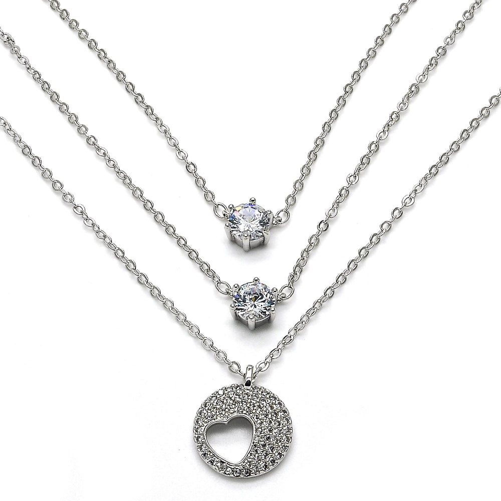 Rhodium Gold Filled Pendant Necklace, Heart Design, with White Cubic Zirconia, Polished, Rhodium Finish