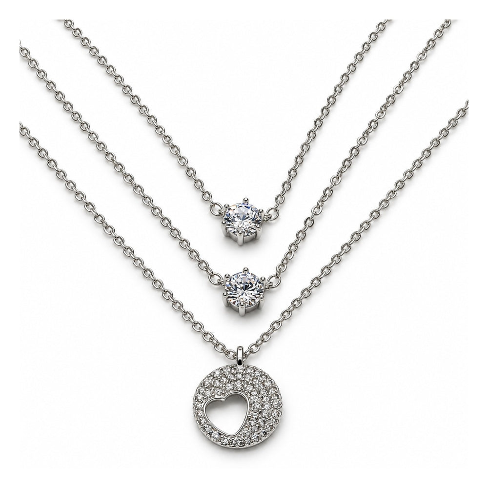 White Gold Filled Pendant Necklace, Heart Design, with White Cubic Zirconia, Polished, Rhodium Finish