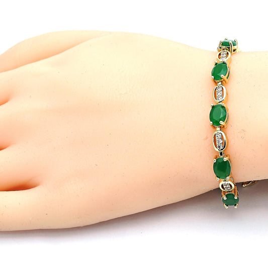 Oro Laminado Tennis Bracelet, Gold Filled Style with Green and White Cubic Zirconia, Polished, Golden Finish