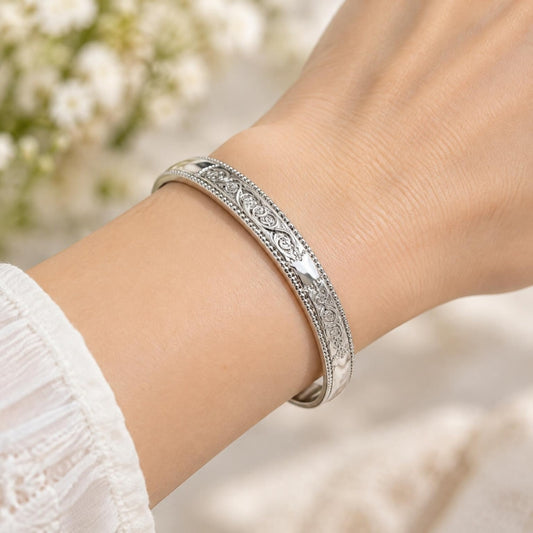 White Gold Filled Individual Bangle, Polished, Rhodium Finish