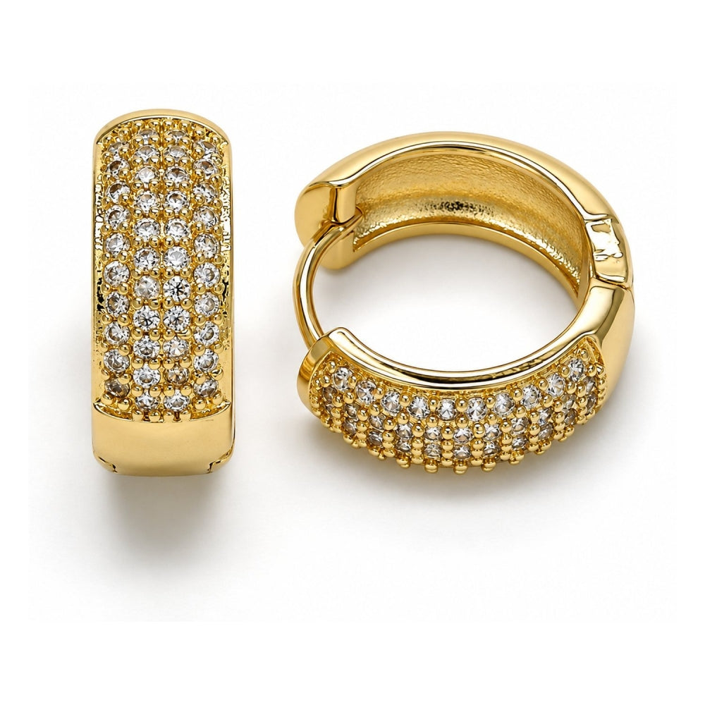 Oro Laminado Huggie Hoop, Gold Filled Style with White Micro Pave, Polished, Golden Finish