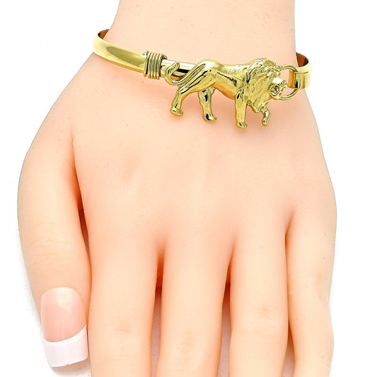 Oro Laminado Individual Bangle, Gold Filled Style Lion Design, Polished, Golden Finish