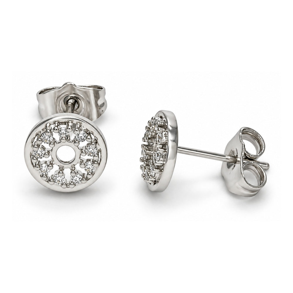 White Gold Filled Stud Earring, with White Cubic Zirconia, Polished, Rhodium Finish