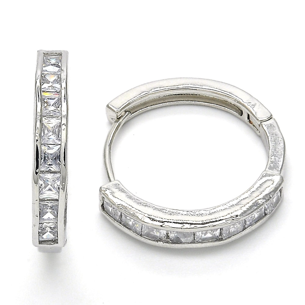 Rhodium Gold Filled Huggie Hoop, with White Cubic Zirconia, Polished, Rhodium Finish