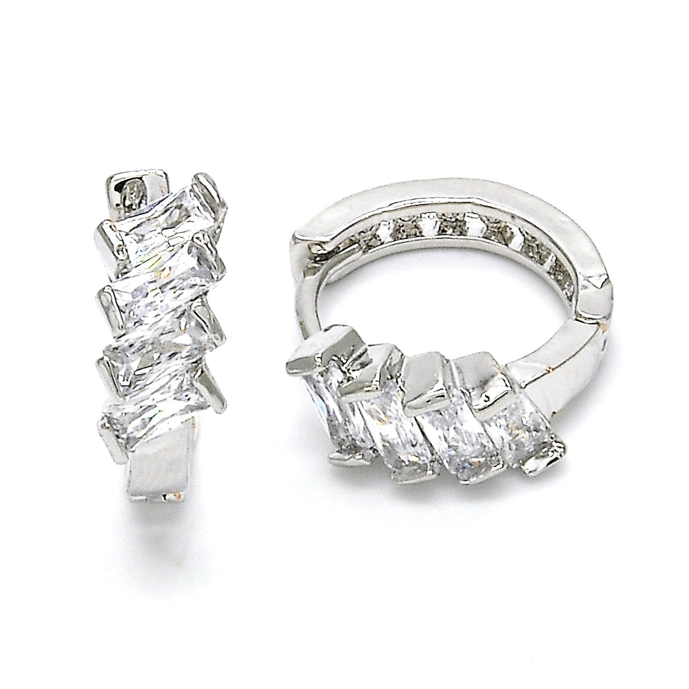 Rhodium Gold Filled Huggie Hoop, with White Cubic Zirconia, Polished, Rhodium Finish